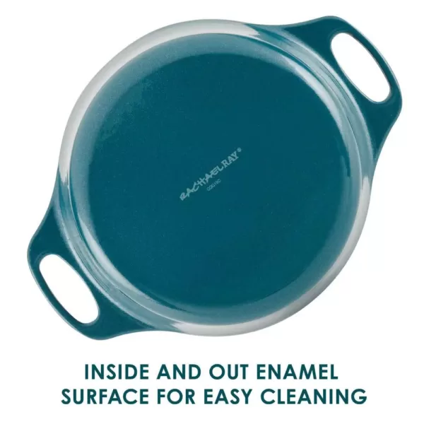 Rachael Ray Create Delicious 4 qt. Cast Iron Casserole Dish in Teal Shimmer with Griddle Lid