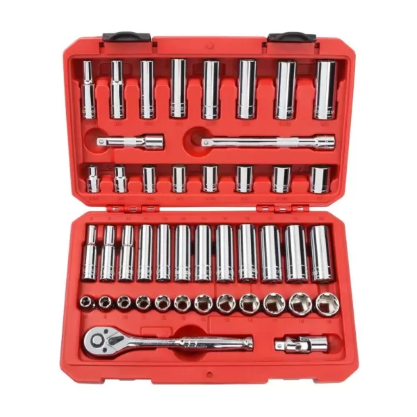 TEKTON 3/8 in. Drive 5/16-3/4 in., 8-19 mm 6-Point Socket Set (45-Piece)