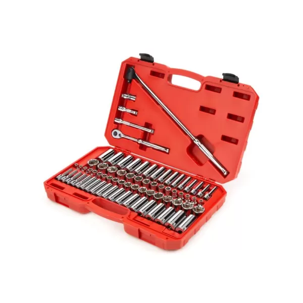 TEKTON 3/8 Inch Drive 6-Point Socket & Ratchet Set, 74-Piece (1/4-1 in., 6-24 mm)