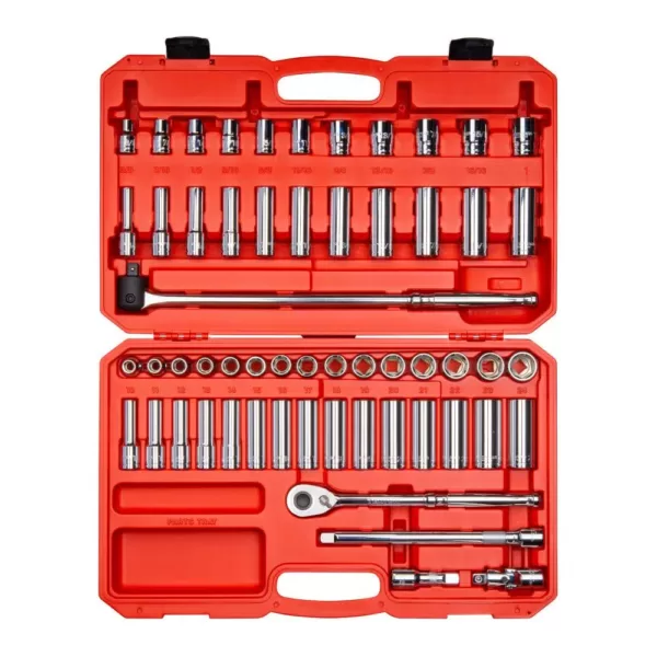 TEKTON 1/2 in. Drive 6-Point Socket and Ratchet Set 3/8 in. to 1 in., 10 mm to 24 mm (58-Piece)