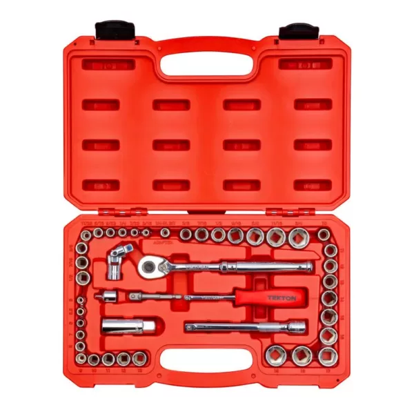 TEKTON 3/16 in. to 3/4 in., 1/4 in. and 3/8 in. Drive 6-Point Socket and Ratchet Set (45-Piece) (5 mm to 19 mm)