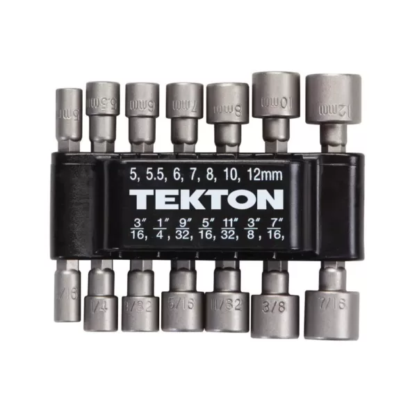 TEKTON 3/16 in. to 7/16 in. 5 mm to 12 mm Steel Power Nut Driver Bit Set (14-Piece)