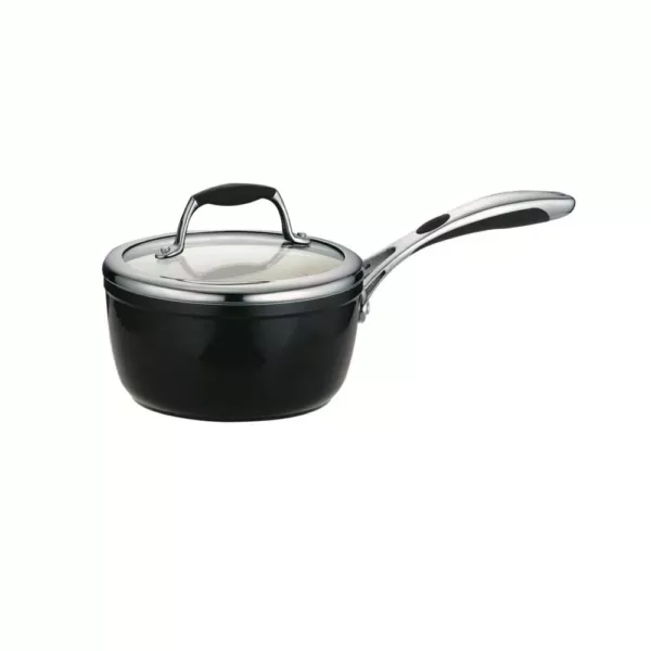 Tramontina Gourmet Ceramica Deluxe 1.5 qt. Aluminum Ceramic Nonstick Sauce Pan in Metallic Black with Glass Lid