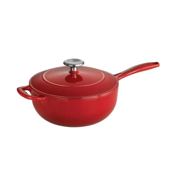 Tramontina Gourmet 3 qt. Porcelain-Enameled Cast Iron Saucier in Gradated Red with Lid