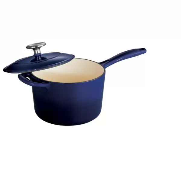 Tramontina Gourmet 2.5 qt. Porcelain-Enameled Cast Iron Sauce Pan in Gradated Cobalt with Lid