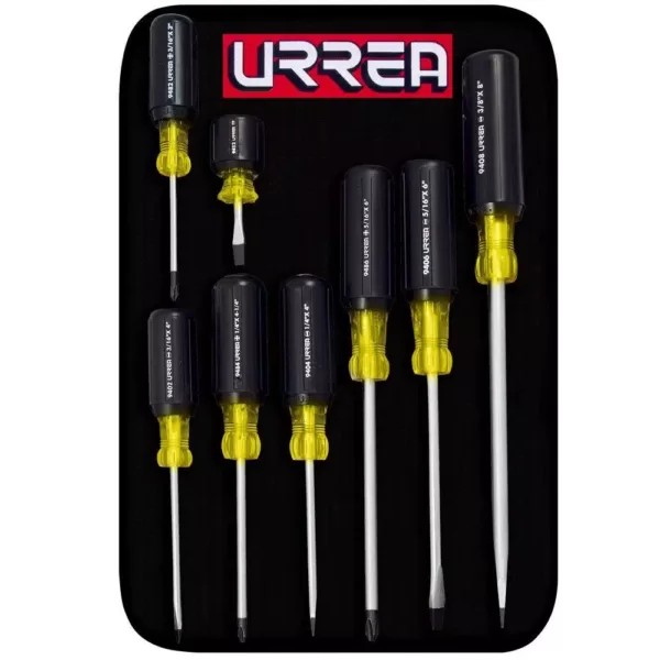 URREA Cushion Grip Flat & Phillips Tip Screwdriver Set (8-Piece)