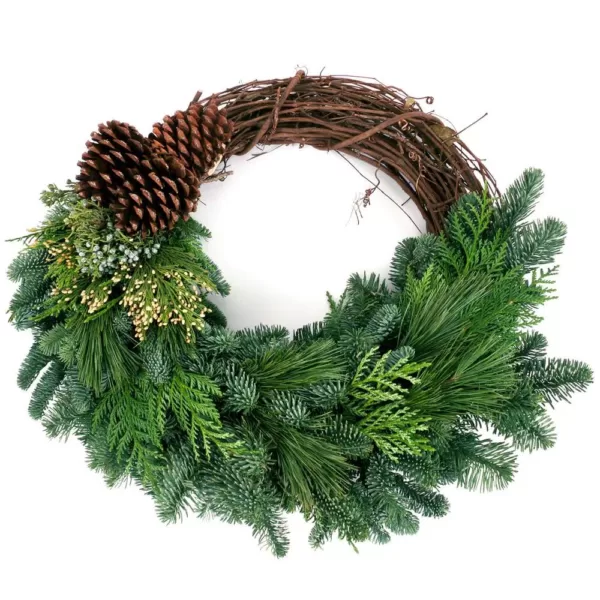 VAN ZYVERDEN 20 in. Live Fresh Cut Pacific Northwest Grape Vine and Greens Christmas Wreath