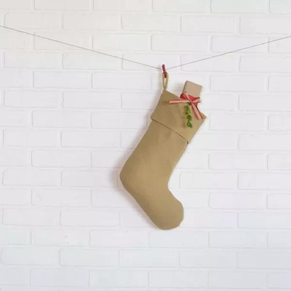 VHC Brands 15 in. Cotton Natural Festive Burlap Farmhouse Christmas Decor Stocking