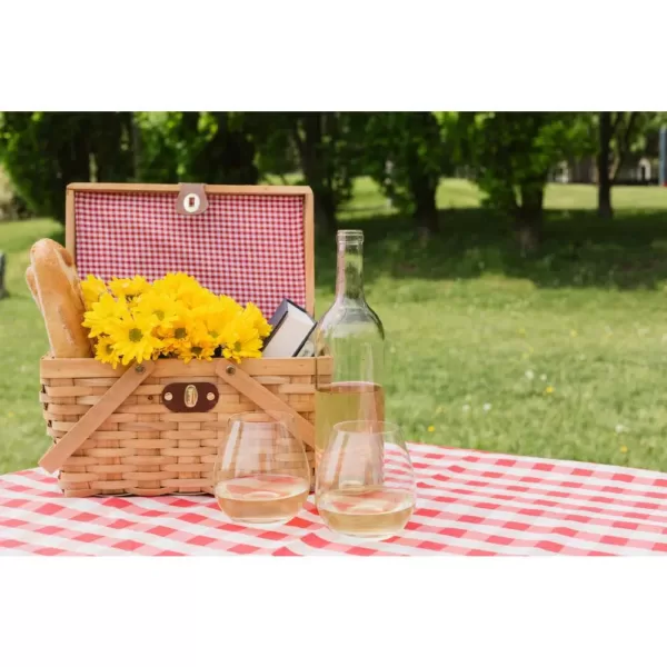 Vintiquewise 12.5 in. x 7.5 in. x 7.5 in. Picnic Basket Gingham Lined with Folding Handles