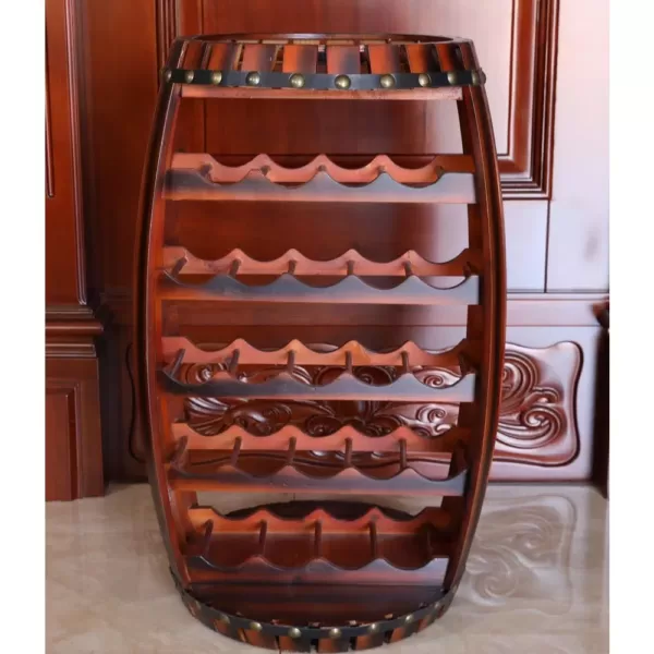 Vintiquewise Rustic 23 Bottles Barrel Shaped Wooden Wine Rack