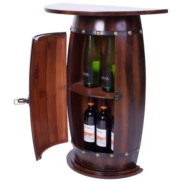 Vintiquewise Rustic Lockable Barrel Shaped Wine Bar Cabinet Wooden End Table