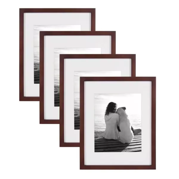 DesignOvation Gallery 11 in. x 14 in. Matted to 8 in. x 10 in. Walnut Brown Picture Frame (Set of 4)