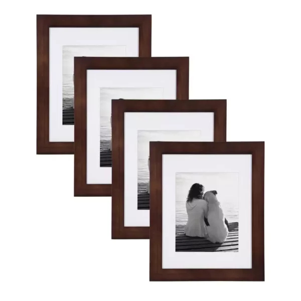 DesignOvation Museum 11x14 matted to 8x10 Walnut Brown Picture Frame Set of 4