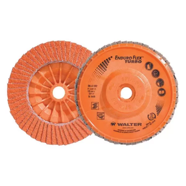 WALTER SURFACE TECHNOLOGIES ENDURO-FLEX Turbo 5 in. x 5/8-11 in. Arbor GR36/60 Blending Flap Disc (10-Pack)