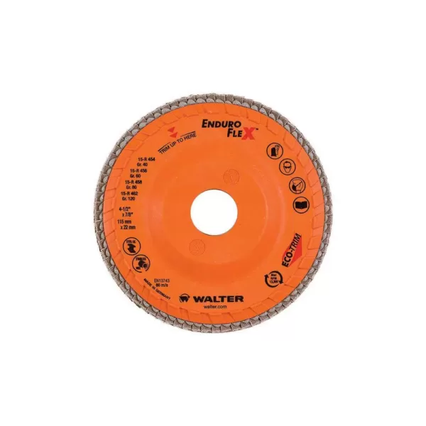 WALTER SURFACE TECHNOLOGIES ENDURO-FLEX 4.5 in. x 7/8 in. Arbor GR80 the Longest Life Flap Disc (10-Pack)