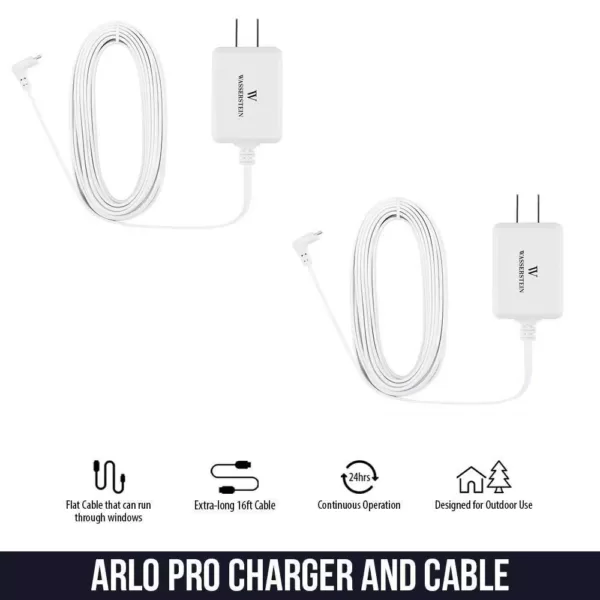 Wasserstein Arlo Pro, Pro 2 and GO Outdoor Weatherproof Charger - 16 ft. Quick Charge 3.0 Power Adapter for Cameras (2-Pack, White)