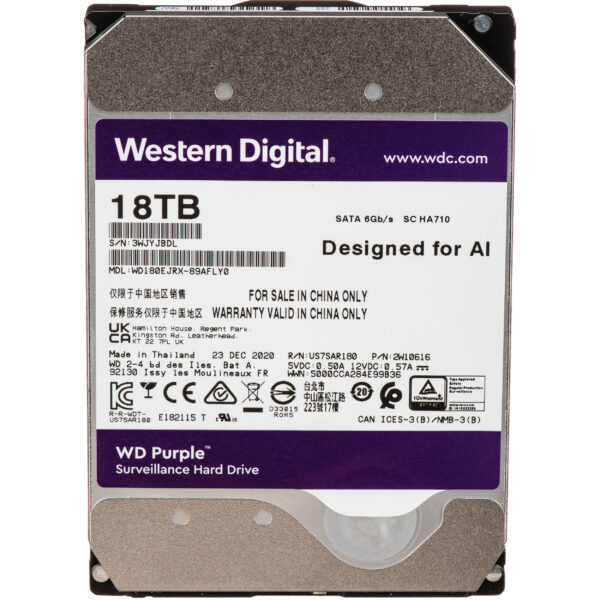 WD 18TB Purple 7200 rpm SATA III 3.5" Internal Surveillance Hard Drive (Retail)