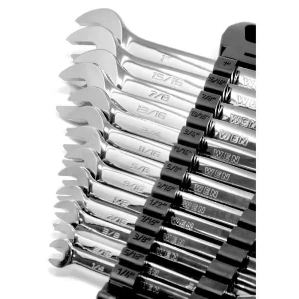 WEN Professional-Grade Ratcheting SAE Combination Wrench Set with Storage Rack (13-Piece)