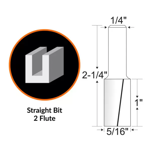 WEN 5/16 in. Straight 2-Flute Carbide Tipped Router Bit with 1/4 in. Shank