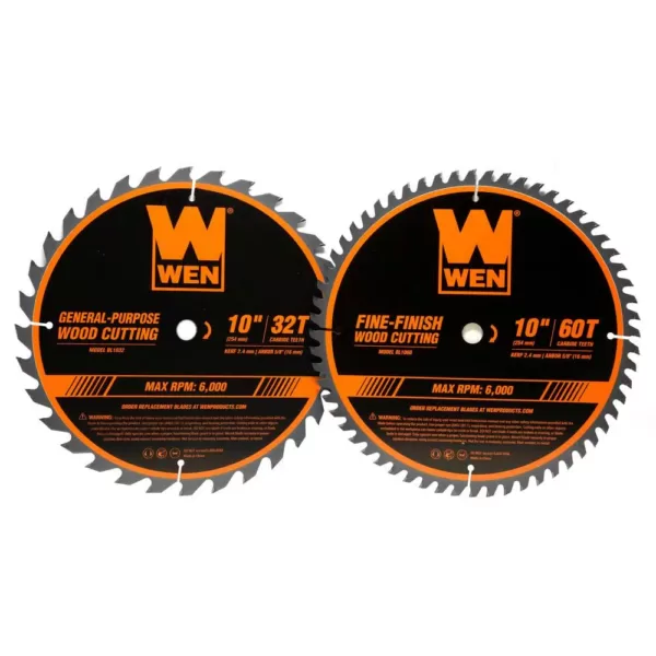 WEN 10 in. 32-Tooth and 60-Tooth Carbide-Tipped Professional Woodworking Saw Blade Set (2-Pack)