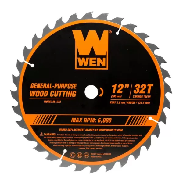 WEN 12 in. 32-Tooth and 80-Tooth Carbide-Tipped Professional Woodworking Saw Blade Set (2-Pack)