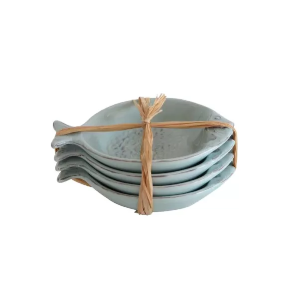 3R Studios 5.75 in. 4-Piece Aqua Fish Shaped Dish Set