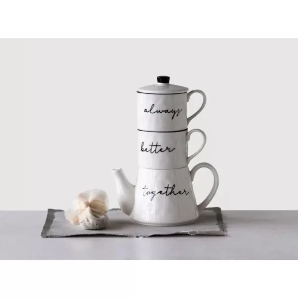 3R Studios 18 oz. White Stackable Teapot and Mugs