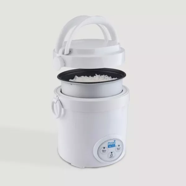 AROMA 3-Cup White Mini Rice Cooker with Non-Stick Cooking Pot