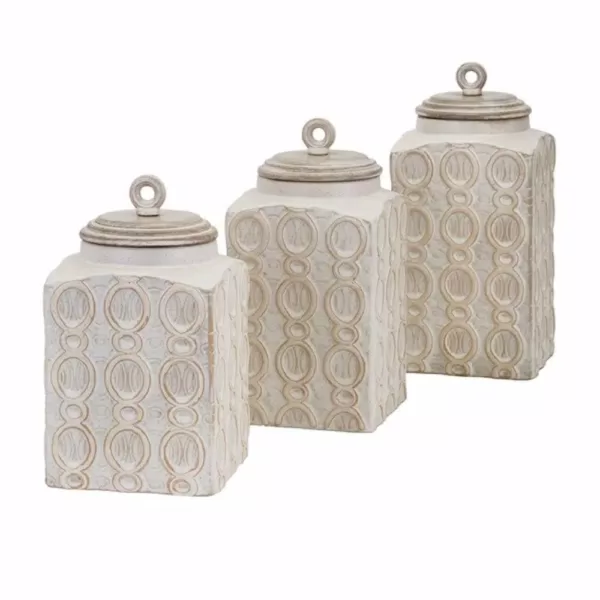 Benjara Dreanna 3-Piece White Ceramic Canisters