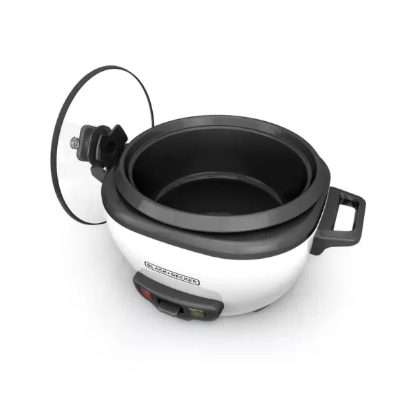 BLACK+DECKER 3-Cup White Rice Cooker with Steaming Basket and Non-Stick Pot