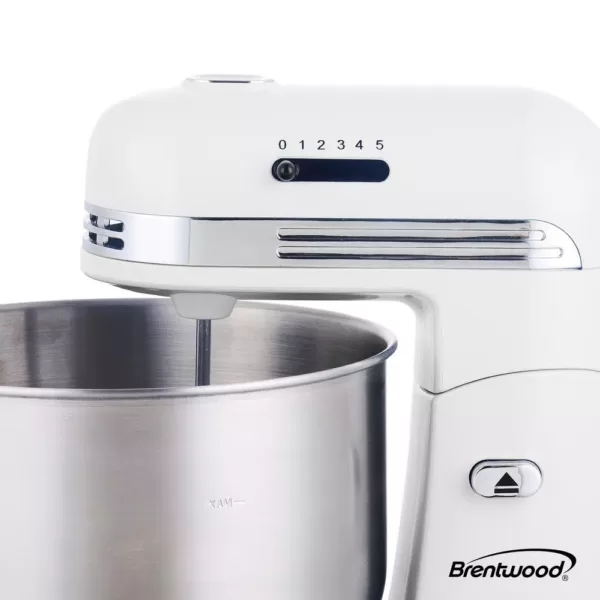 Brentwood Appliances 3 Qt. 5-Speed White with Stainless Steel Mixing Bowl Stand Mixer