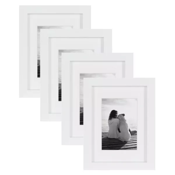 DesignOvation Gallery 5 in. x 7 in. Matted to 3.5 in. x 5 in. White Picture Frame (Set of 4)