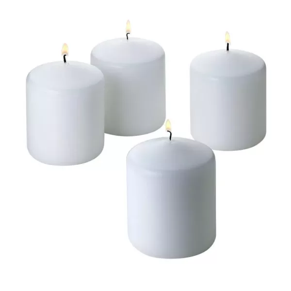 Light In The Dark 3 in. x 3 in. Unscented White Pillar Candles (4-Count)