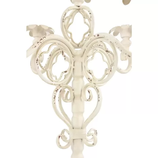 LITTON LANE Tall Vintage White Metal Candelabra with Scrolled Arms