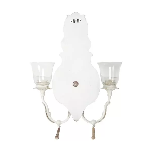 LITTON LANE Distressed White 2-Light Candle Sconce