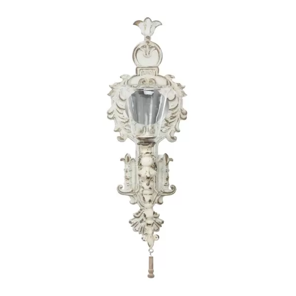 LITTON LANE Distressed White Ornate Candle Sconce