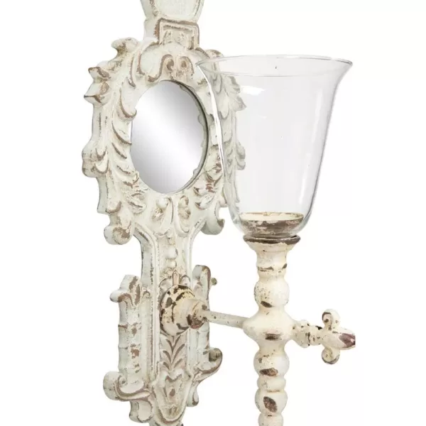 LITTON LANE Distressed White Ornate Candle Sconce