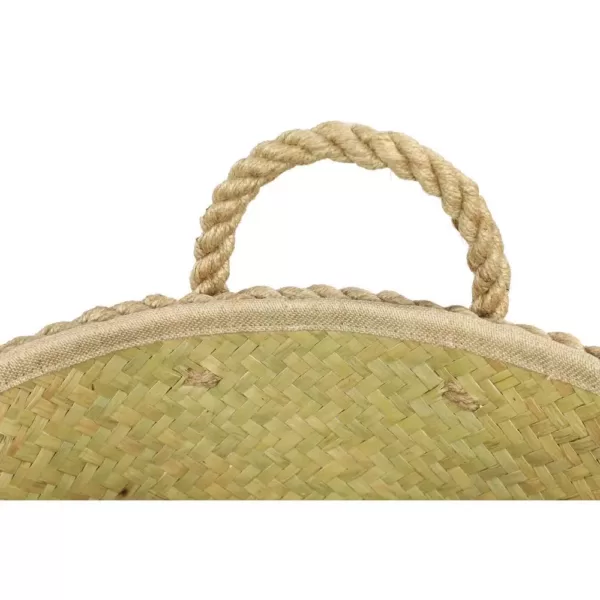 LITTON LANE Round Palm Leaf and Rope Storage Wicker Baskets with Handles (Set of 3)