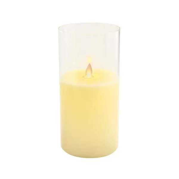 LUMABASE Battery Operated 8 in. Glass Hurricane Candle with Moving Flame