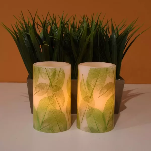 LUMABASE Battery Operated Wax LED Candles - Lace Leaf (Set of 2)