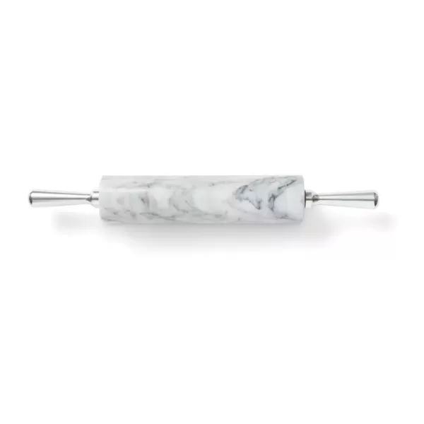 Fox Run White Marble Rolling Pin and Base with Aluminum Handles