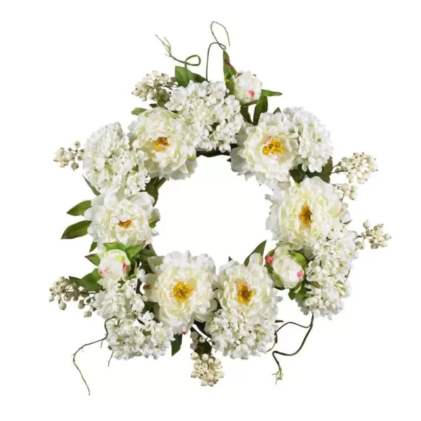 Nearly Natural 20 in. Peony Hydrangea Wreath