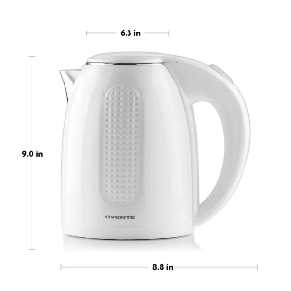 Ovente 7-Cup White Stainless Steel BPA-Free Electric Kettle with Auto Shut-Off and Boil-Dry Protection