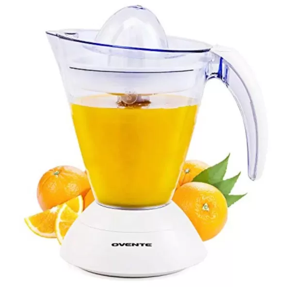 Ovente 25-Watts 34 oz. Capacity White Electric Citrus Juicer 2 Auto-Reversing Cones Pressure