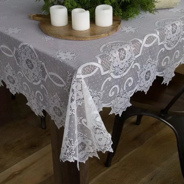 Heritage Lace Snowflake White Polyester Tablecloth