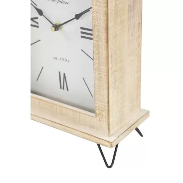 LITTON LANE Farmhouse Rectangular Whitewashed Beige Wooden Table Clock