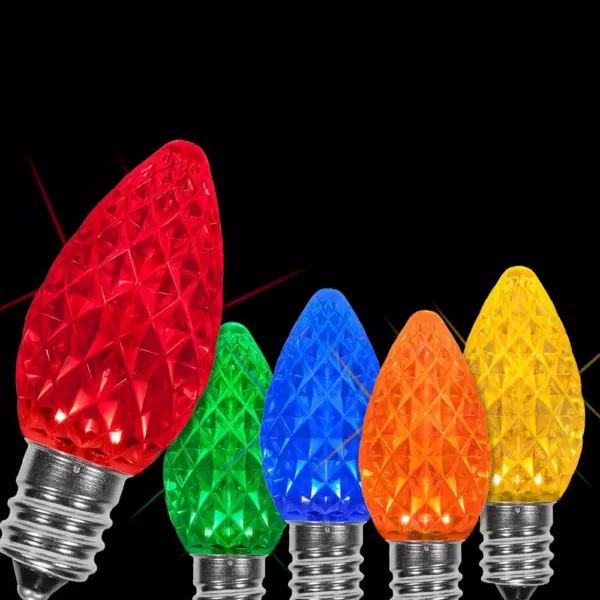 Wintergreen Lighting OptiCore C7 LED Multi-Color Faceted Christmas Light Bulbs (25-Pack)