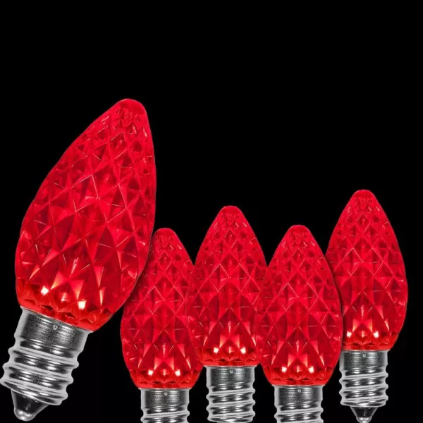 Wintergreen Lighting OptiCore C7 LED Red Faceted Christmas Light Bulbs (25-Pack)