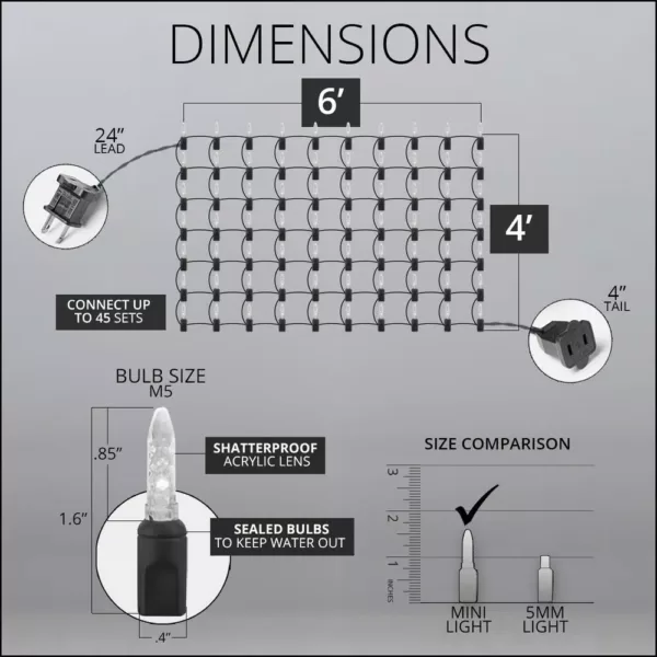 Wintergreen Lighting 48 in. x 72 in. 100-Light M5 LED Multi-Color Net Light Set