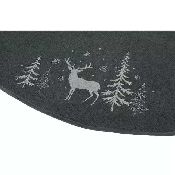 Xia Home Fashions 56 in. Deer in Snowing Forest Round Christmas Tree Skirt in Dark Gray